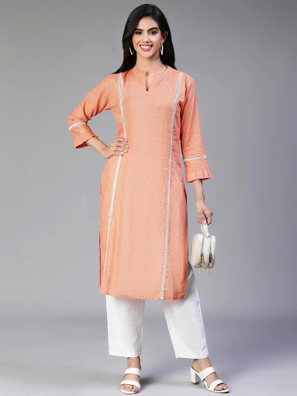 KURTA-Orange Cotton Printed Kurta