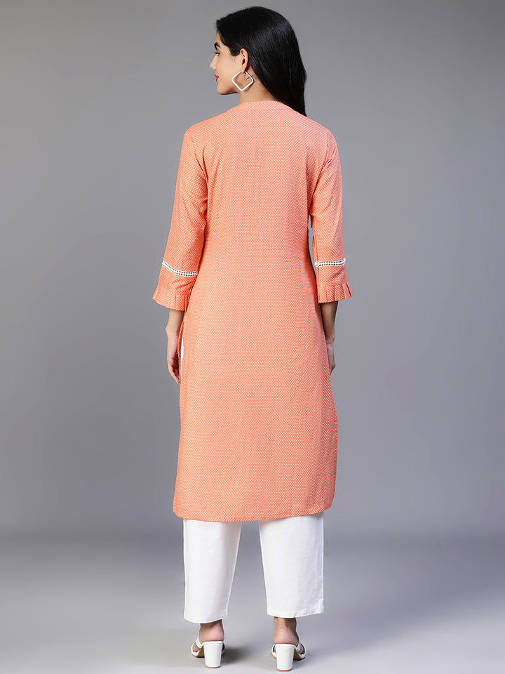 KURTA-Orange Cotton Printed Kurta