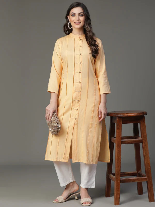 KURTA-Beige Two tone Rayon Slub Kurta