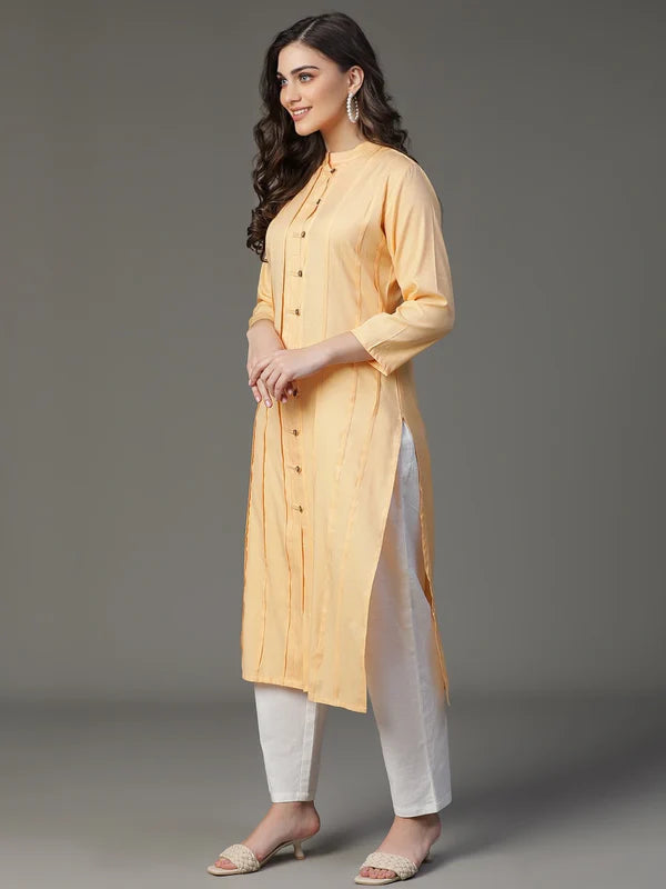 KURTA-Beige Two tone Rayon Slub Kurta