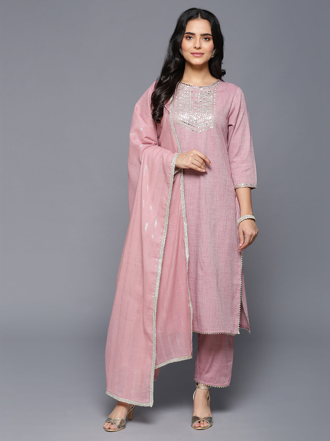 DUPATTA SET-MAUVE URBAN 3PC STRAIGHT CUT RAYON