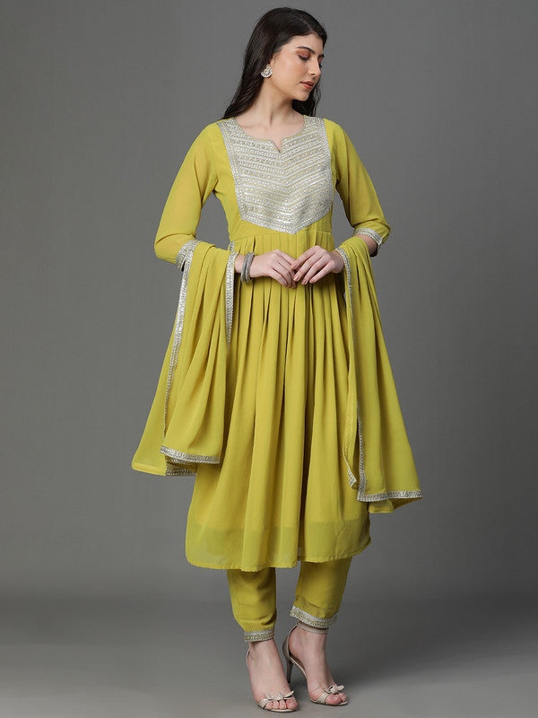 DUPATTA SET- OLIVE GREEN ANARKALI WITH DUPATTA