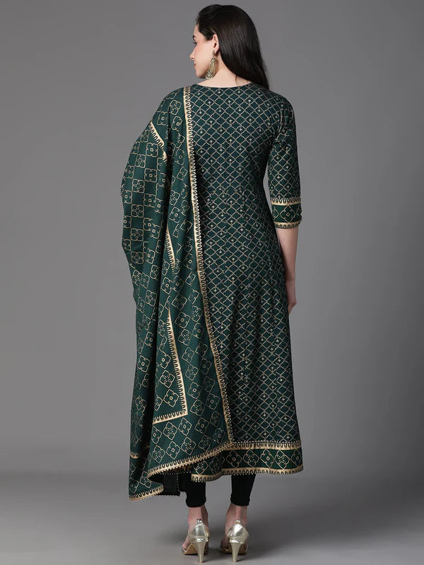 DUPATTA SET - BOTTLE GREEN ANARKALI WITH DUPATTA