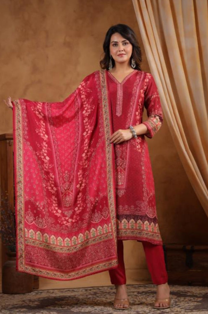 DUPATTA SET-Muslin, Wine