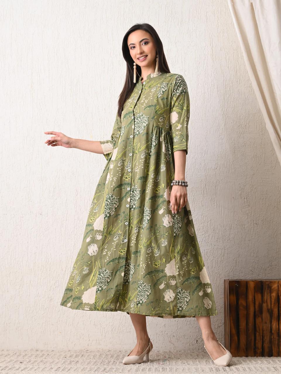 DRESS-Green Cotton