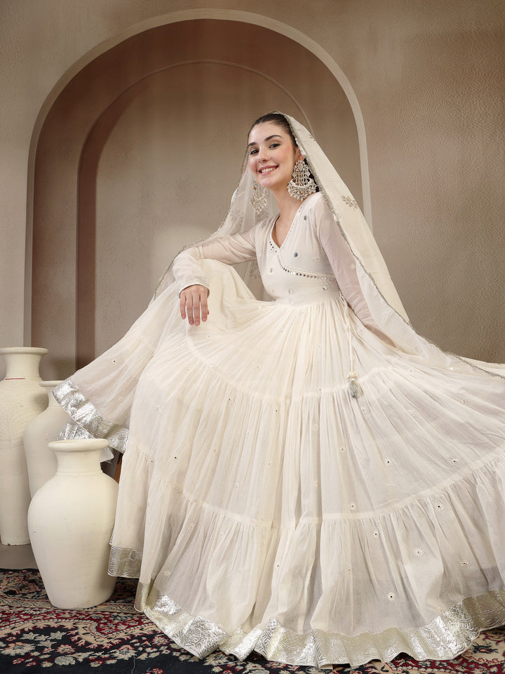 DUPATTA SET-Anarkali Malmal Cotton