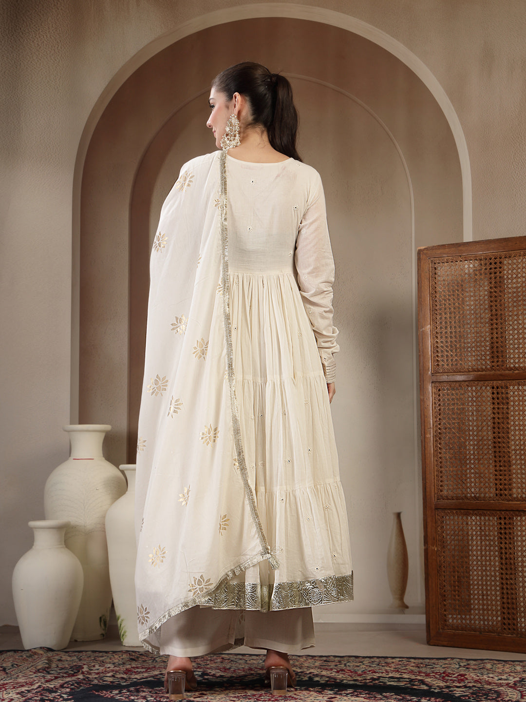 DUPATTA SET-Anarkali Malmal Cotton