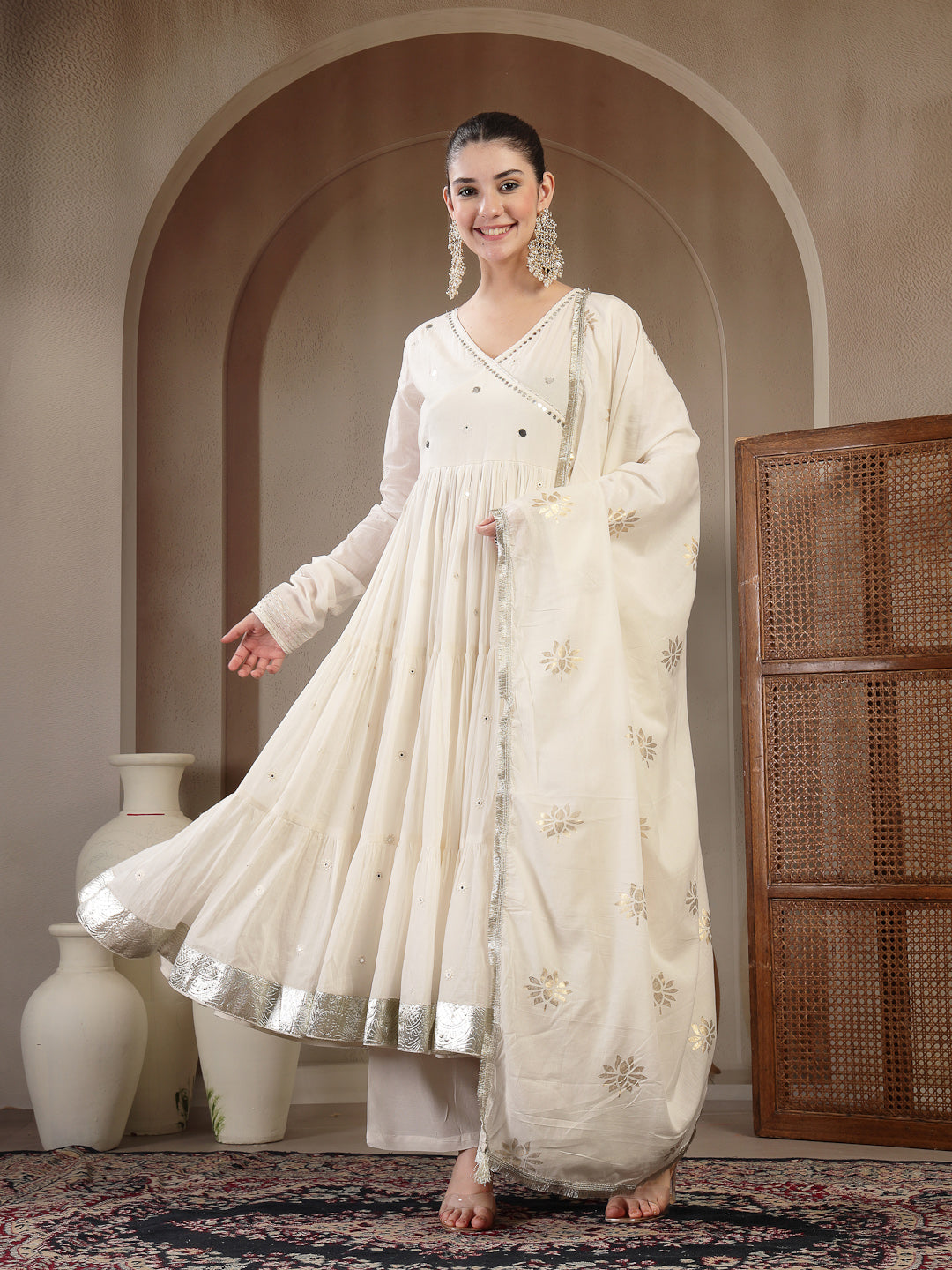 DUPATTA SET-Anarkali Malmal Cotton
