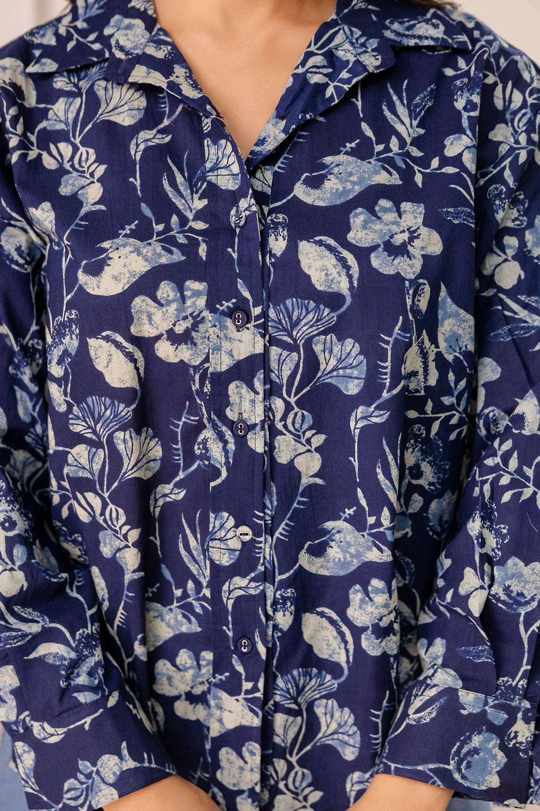 TOP-Blue Shirt Floral Print