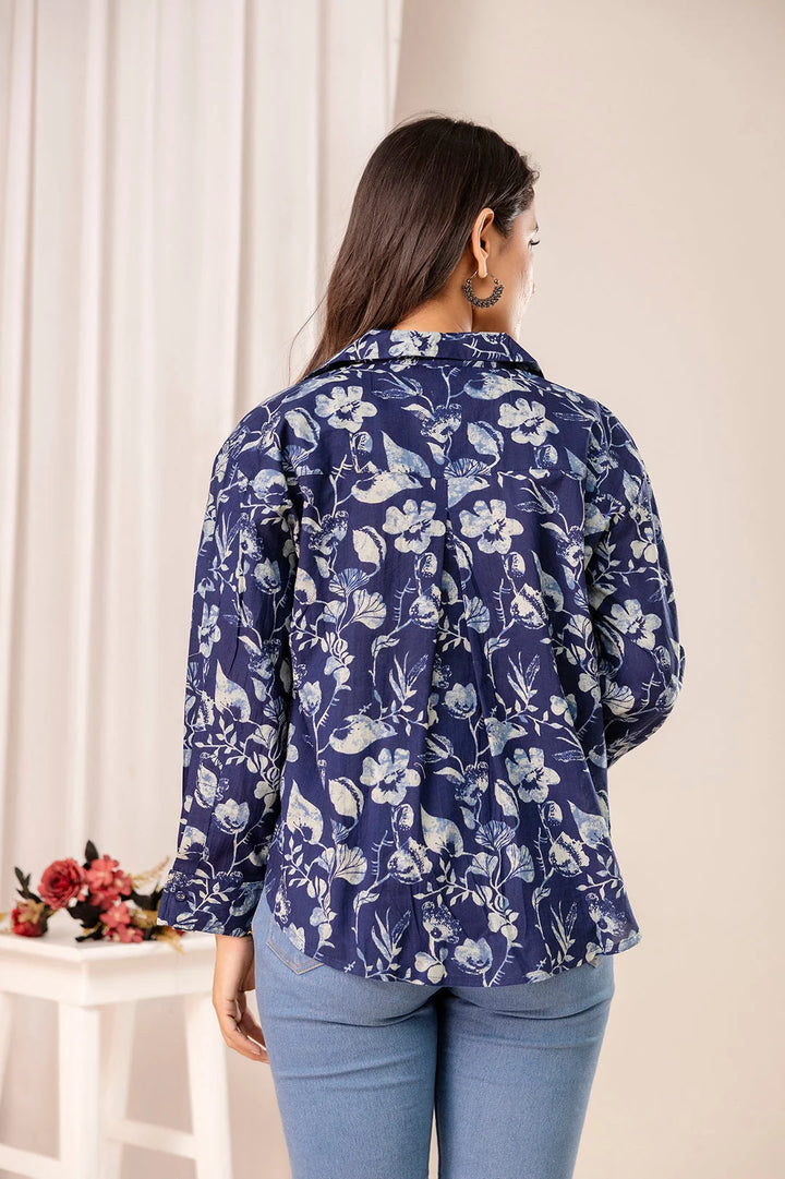TOP-Blue Shirt Floral Print