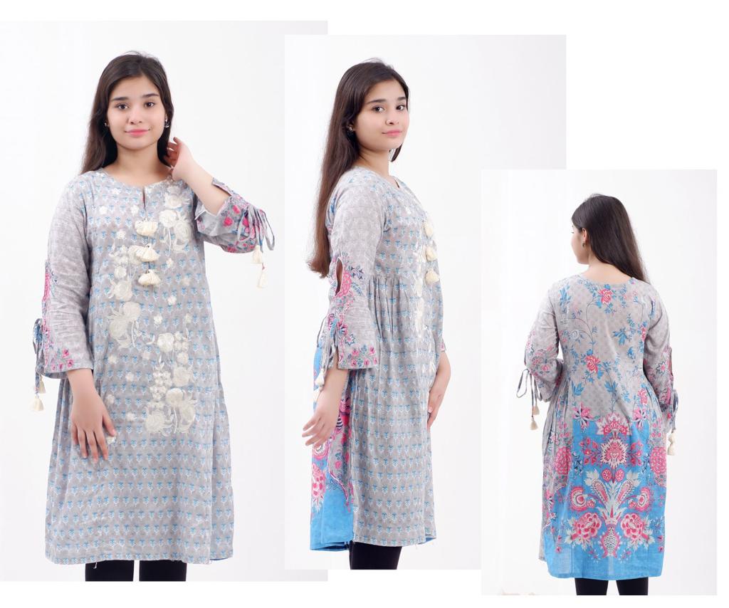 KURTA-Grey, embroidered lawn