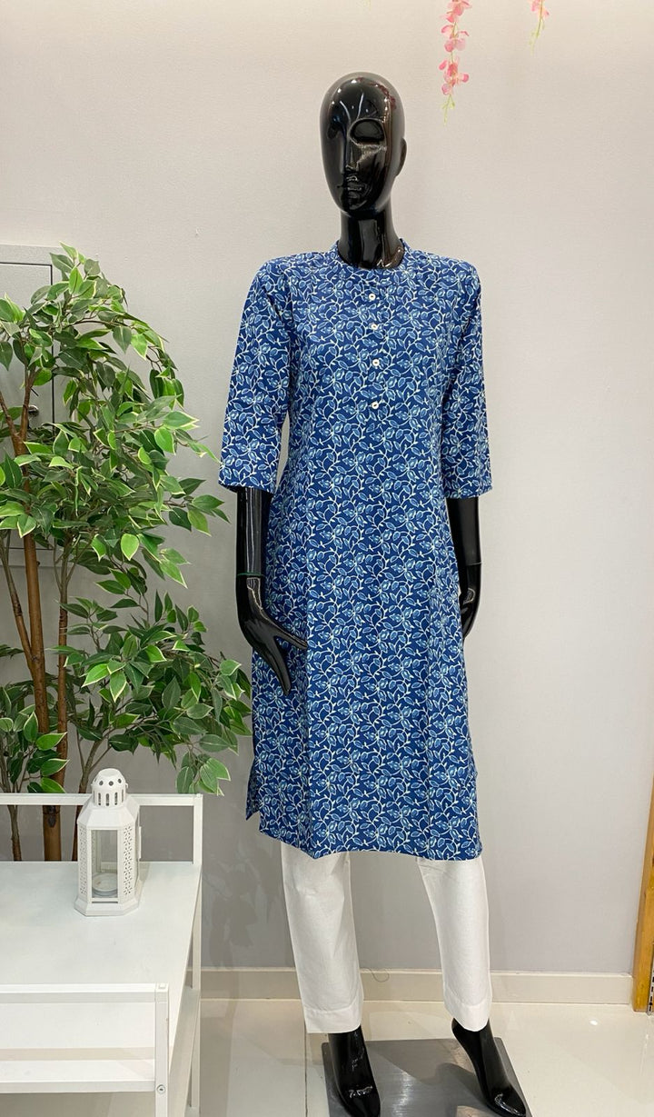 KURTA - Dark blue with side pocket Cotton kurta