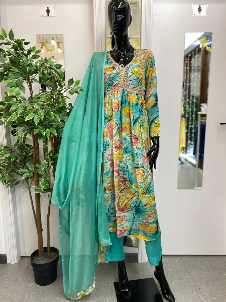 DUPATTA SET-SEA GREEN CHINON