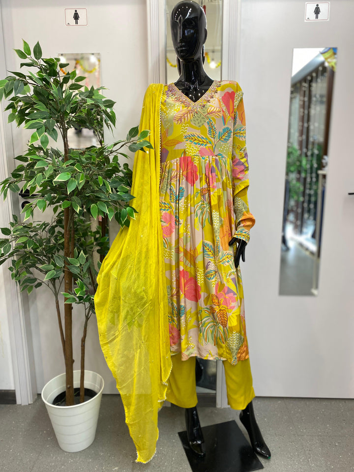 DUPATTA SET-YELLOW, CRAPE