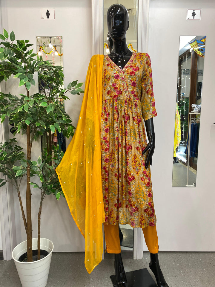 DUPATTA SET-MUSTARD, CHINON