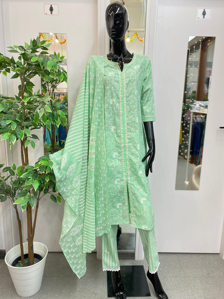 DUPATTA SET-GREEN, COTTON