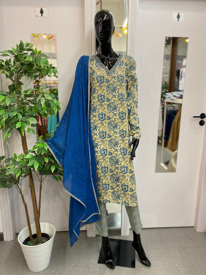 DUPATTA SET-BLUE, COTTON