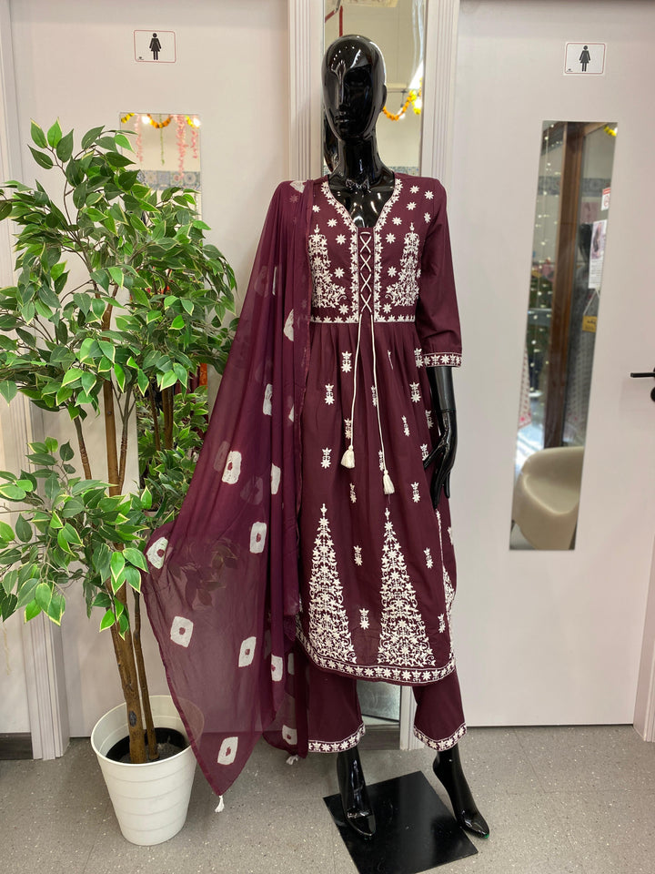 DUPATTA SET- WINE COTTON