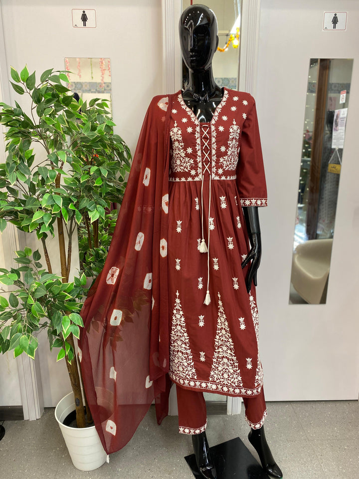 DUPATTA SET-MAROON, COTTON