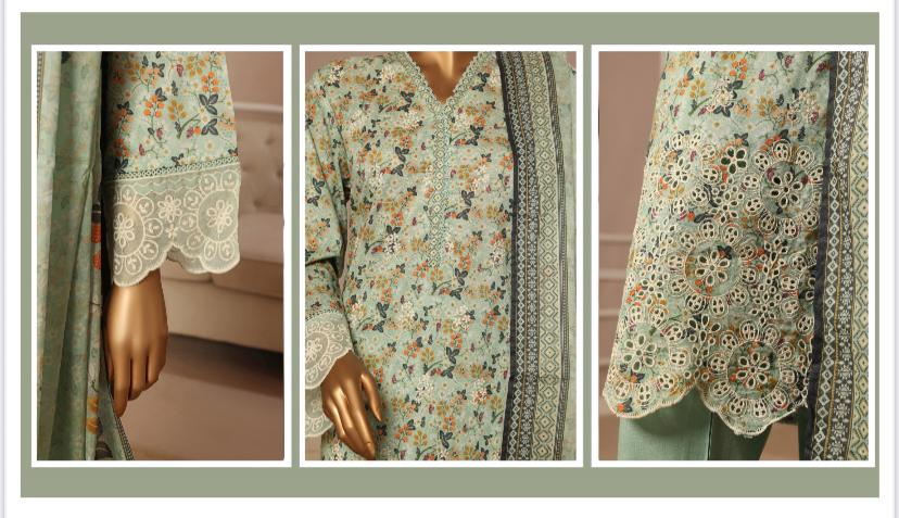 DUPATTA SET GREEN LAWN COTTON