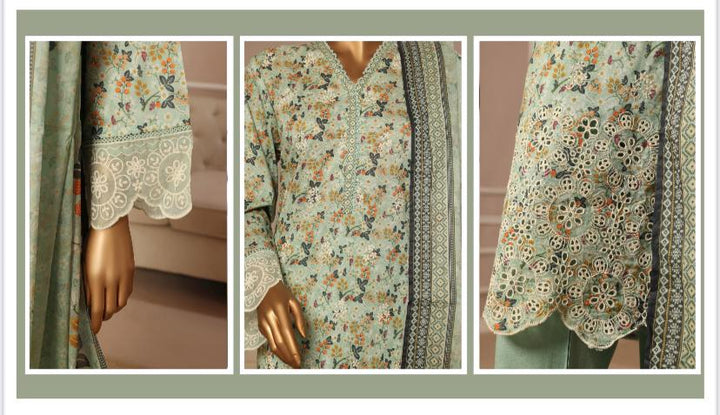 DUPATTA SET GREEN LAWN COTTON