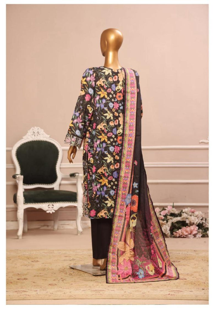 DUPATTA SET BLACK LAWN COTTON EMBROIDERED
