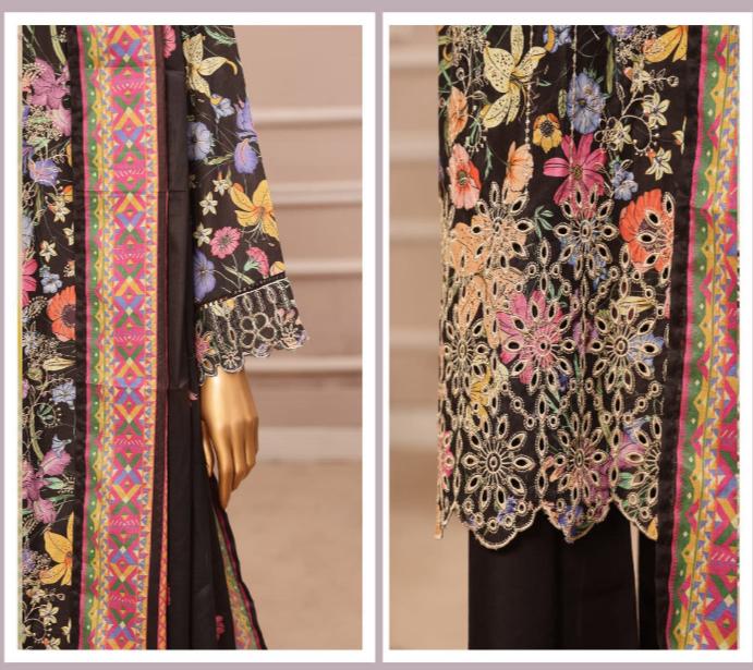 DUPATTA SET BLACK LAWN COTTON EMBROIDERED