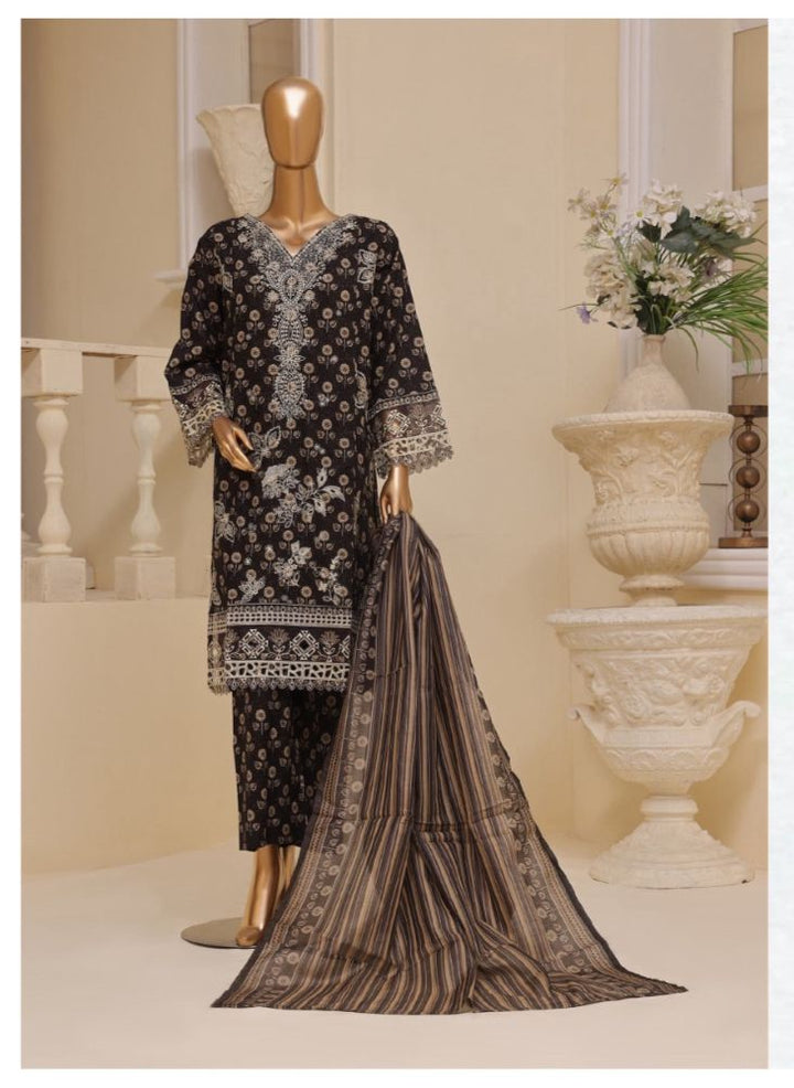 DUPATTA SET BLACK LAWN COTTON EMBROIDERED