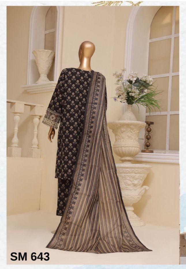 DUPATTA SET BLACK LAWN COTTON EMBROIDERED
