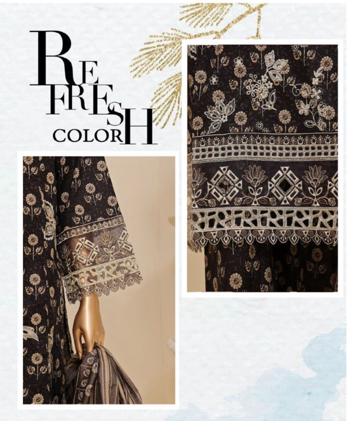 DUPATTA SET BLACK LAWN COTTON EMBROIDERED