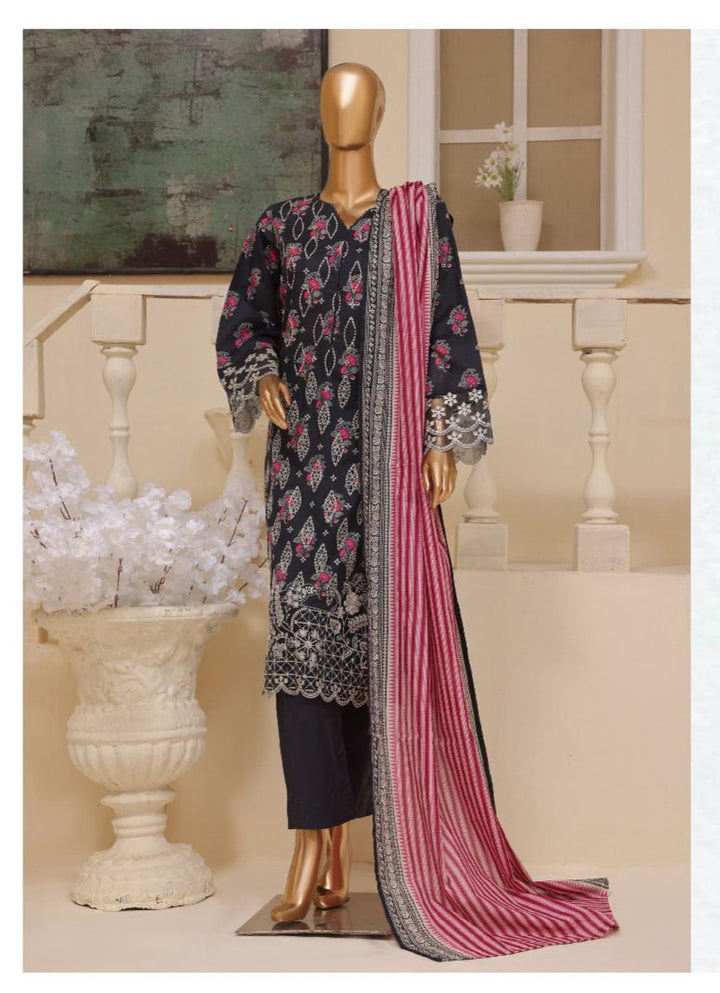 DUPATTA SET BLACK PINK EMBROIDERED LAWN COTTON