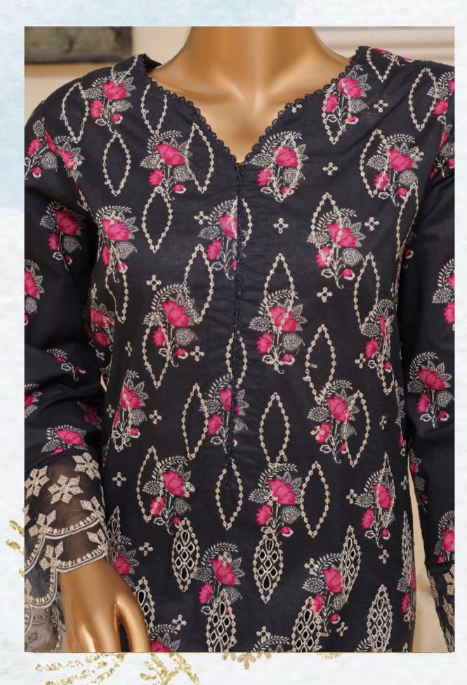 DUPATTA SET BLACK PINK EMBROIDERED LAWN COTTON