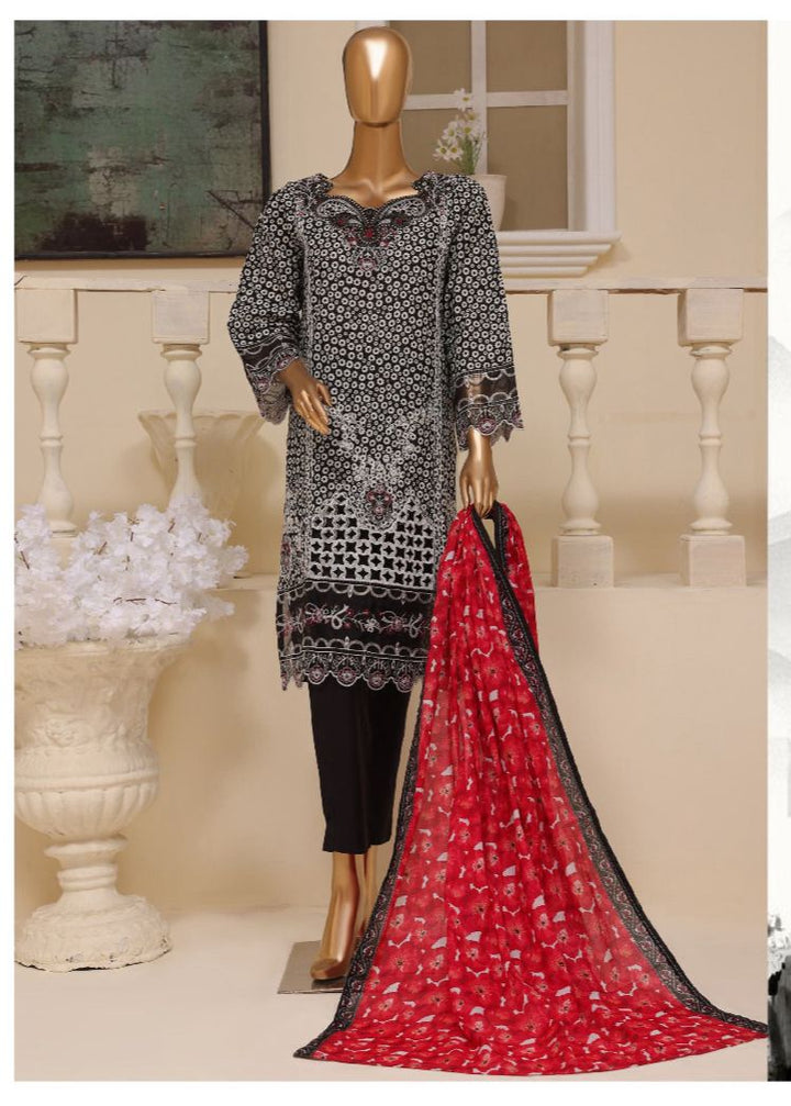 DUPATTA SET BLACK RED LAWN COTTON
