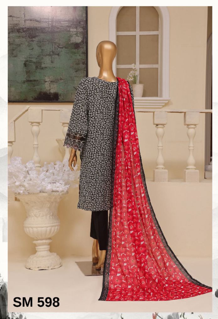 DUPATTA SET BLACK RED LAWN COTTON