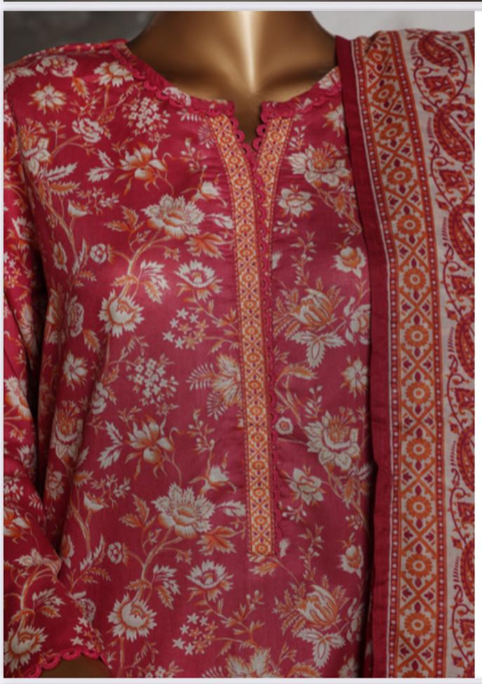DUPATTA SET BLUSH PINK LAWN COTTON LACE WORK