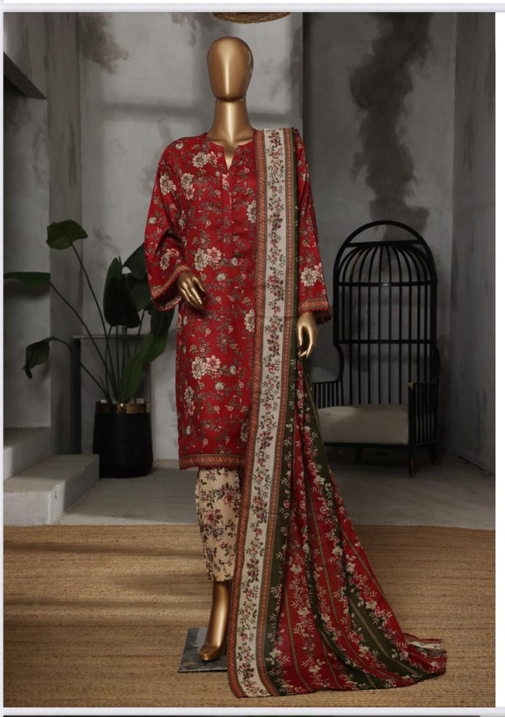 DUPATTA SET RED LAWN COTTON WITH LACE WORK