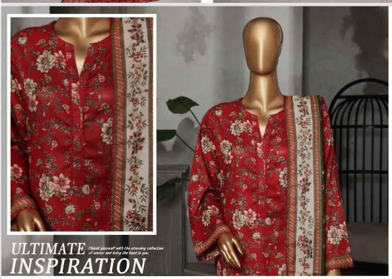 DUPATTA SET RED LAWN COTTON WITH LACE WORK