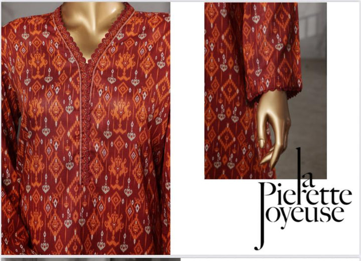 DUPATTA SET BROWN ORANGE - LAWN COTTON WITH LACE WORK