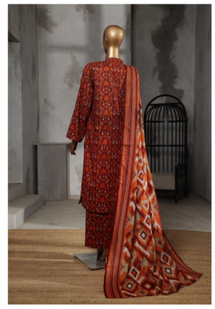 DUPATTA SET BROWN ORANGE - LAWN COTTON WITH LACE WORK