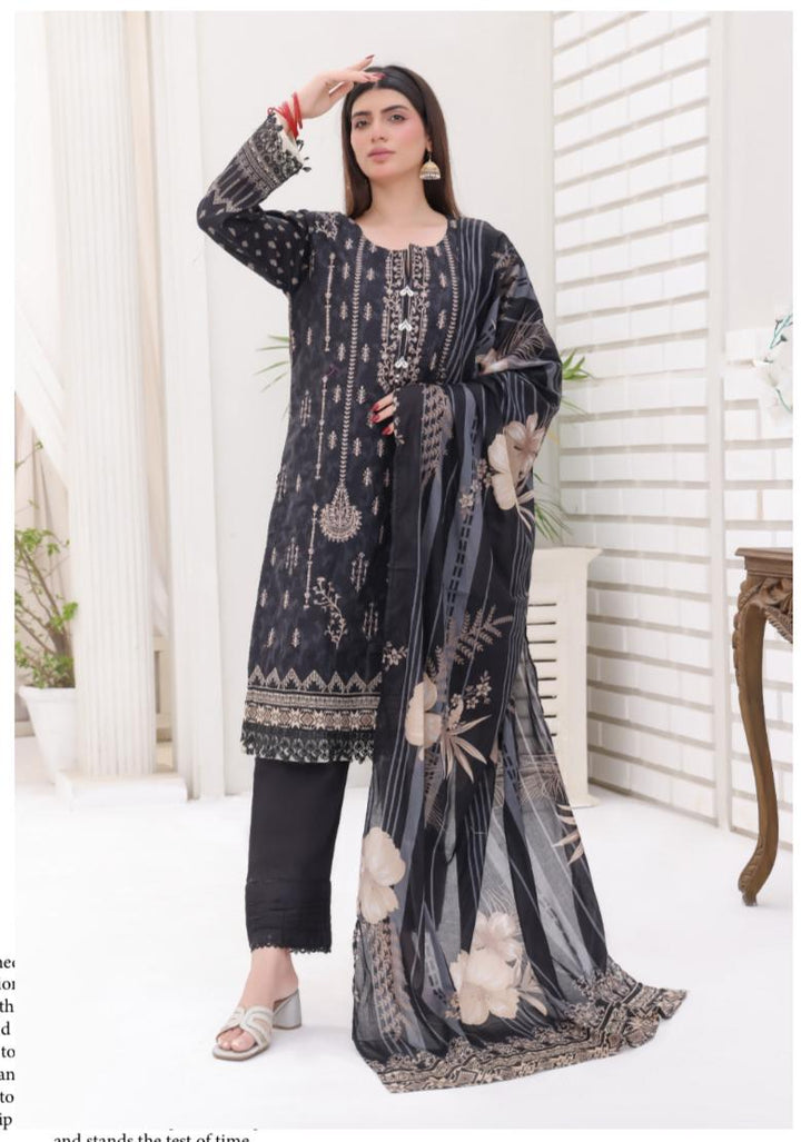 DUPATTA SET BLACK - BANA DORIA LAWN EMBROIDERED