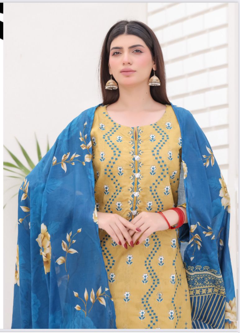 DUPATTA SET MUSTARD - BANA DORIA LAWN