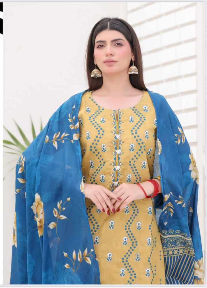 DUPATTA SET MUSTARD - BANA DORIA LAWN