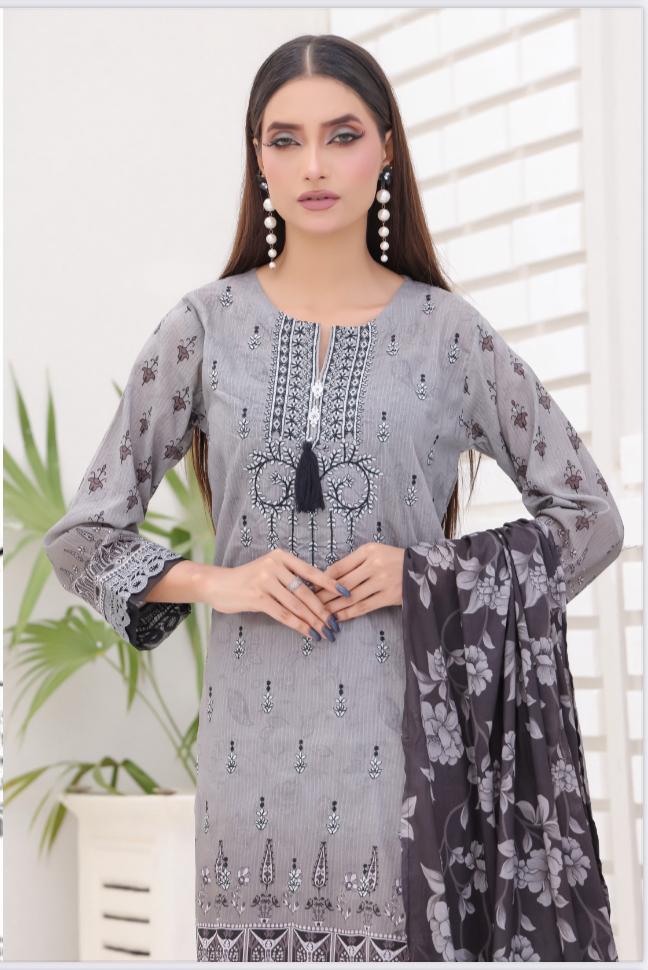 DUPATTA SET GREY - BANA DORIA LAWN