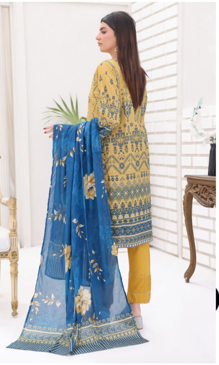 DUPATTA SET MUSTARD - BANA DORIA LAWN