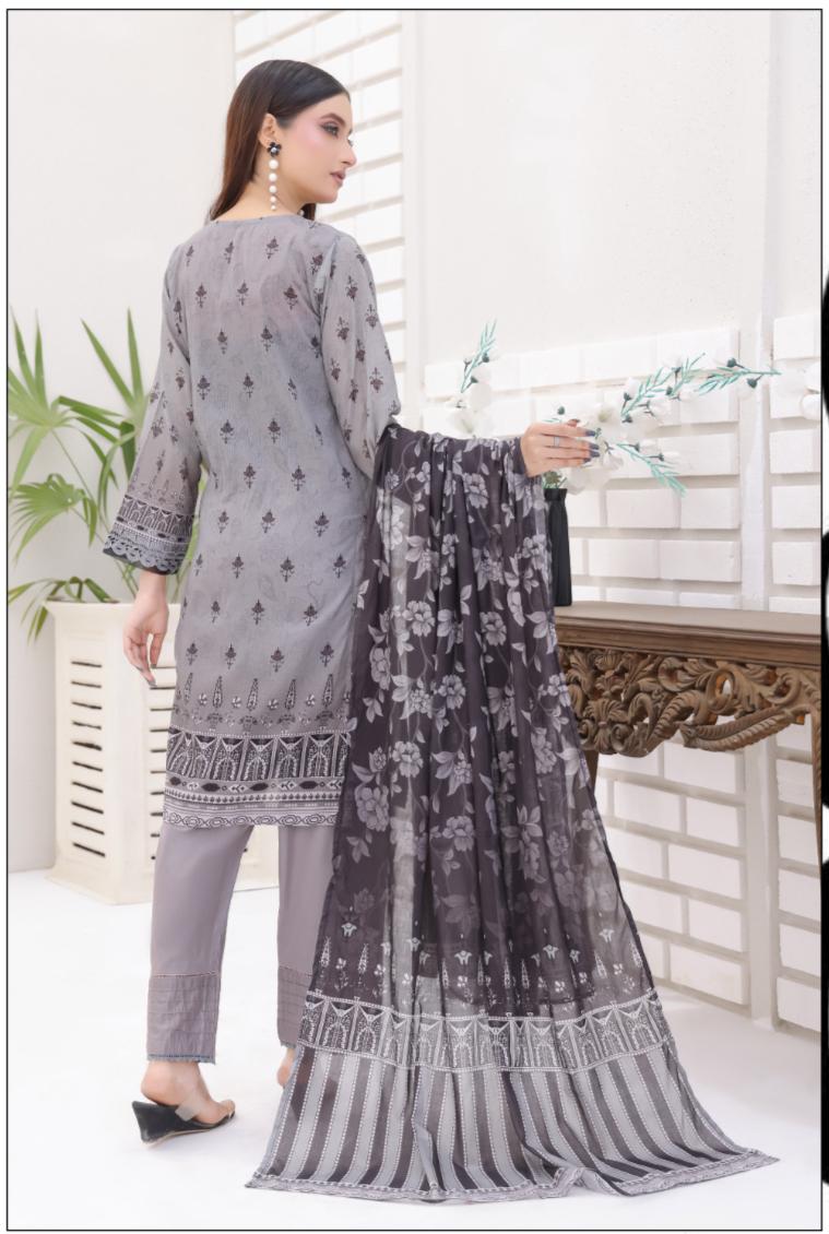 DUPATTA SET GREY - BANA DORIA LAWN