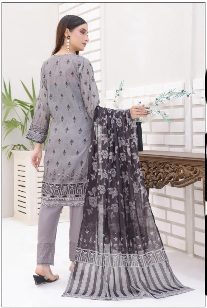 DUPATTA SET GREY - BANA DORIA LAWN