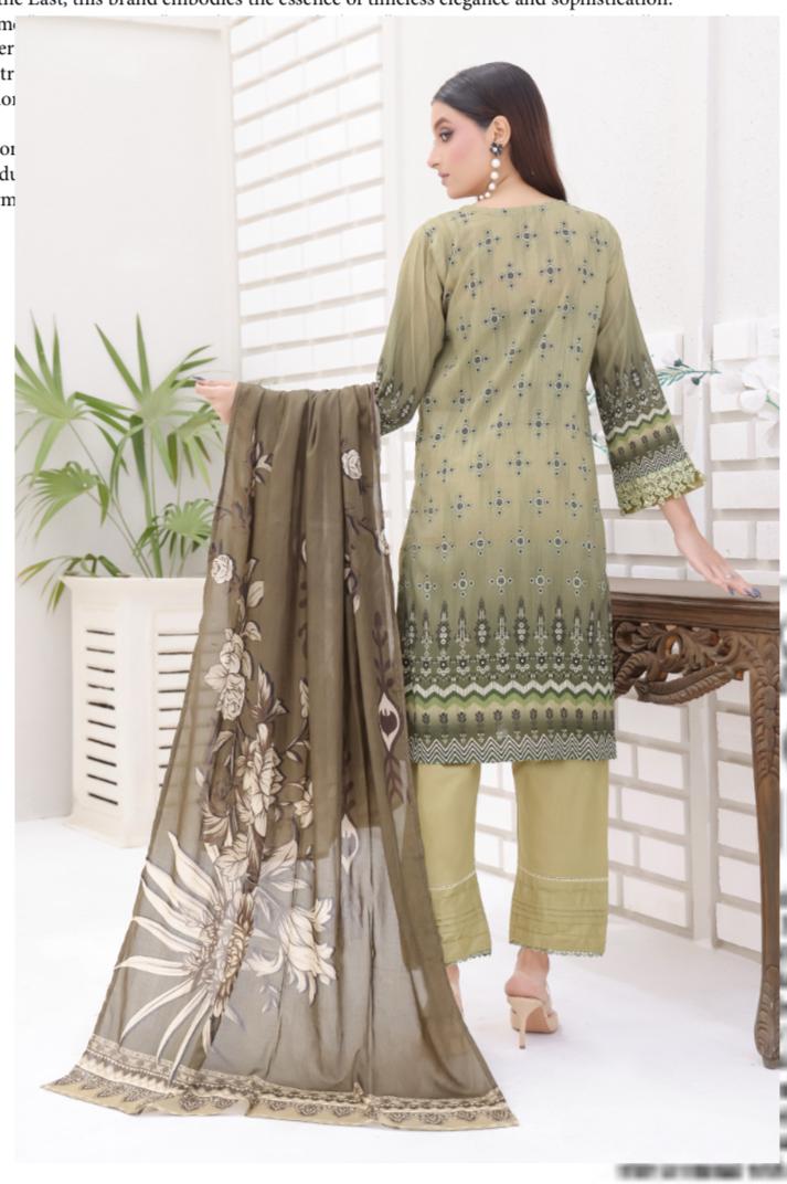 DUPATTA SET GREEN - BANA DORIA LAWN EMBROIDERED