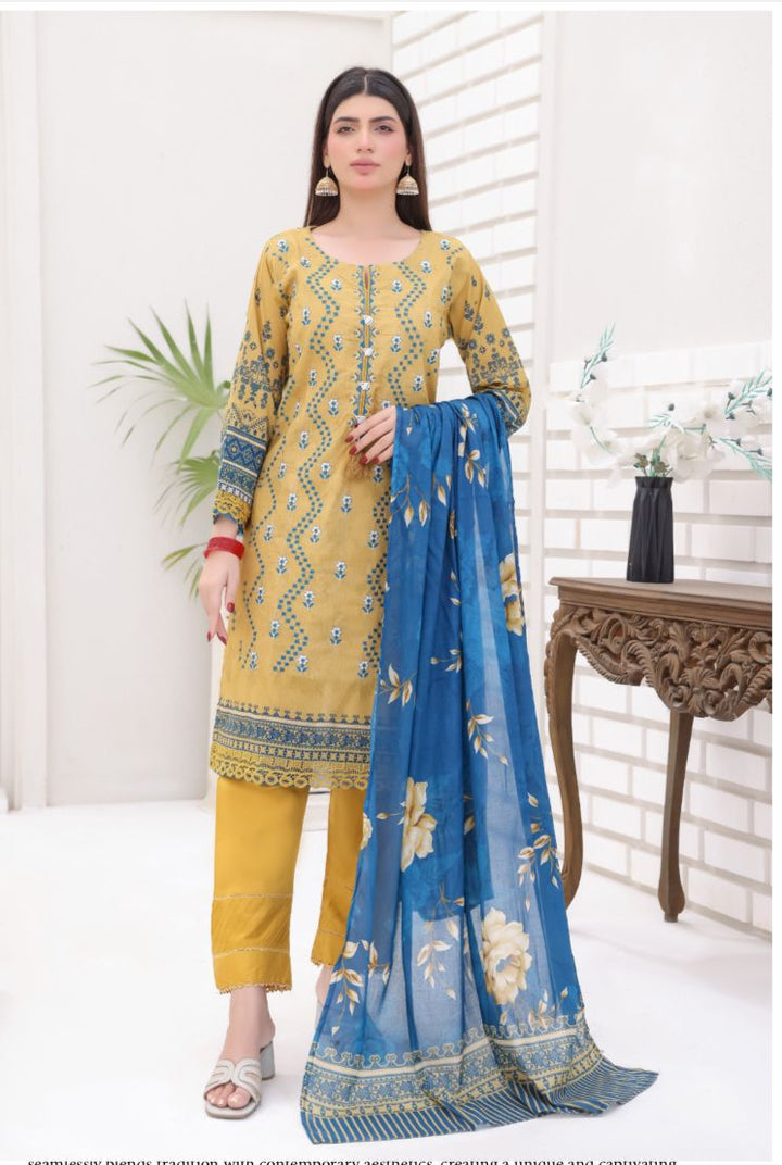 DUPATTA SET MUSTARD - BANA DORIA LAWN
