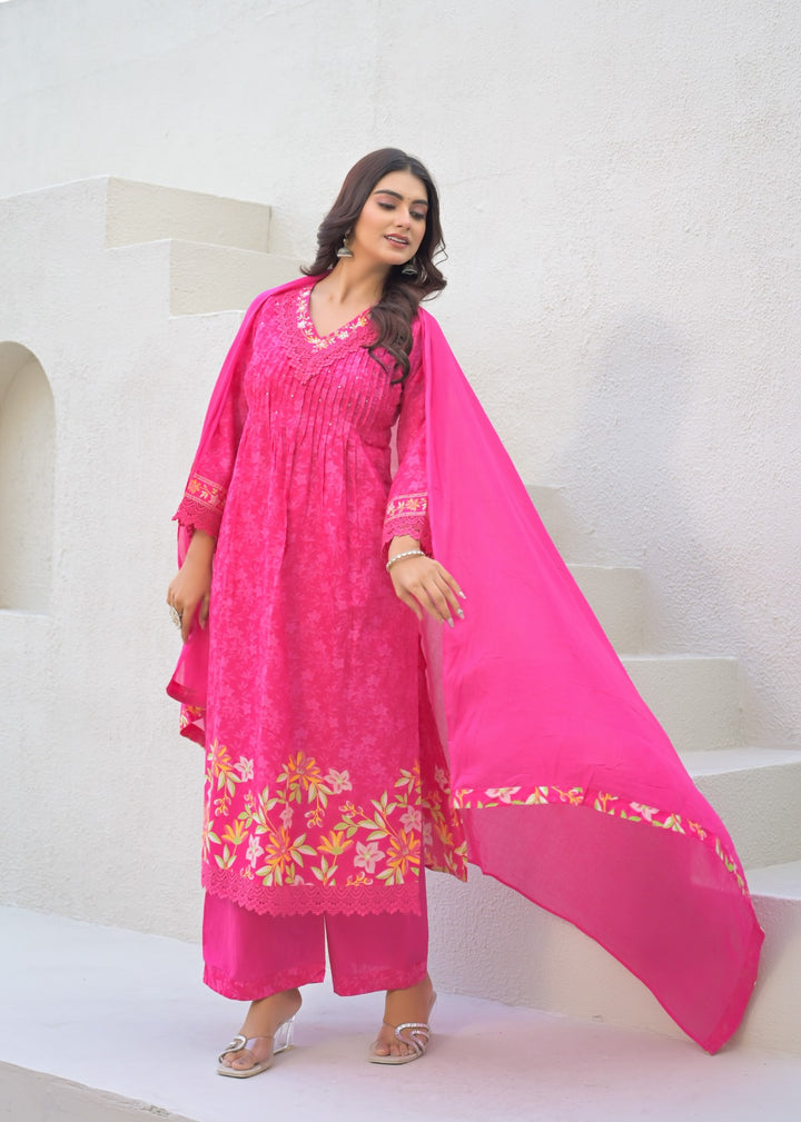 DUPATTA SET - Pure 100% cotton pink color 102421