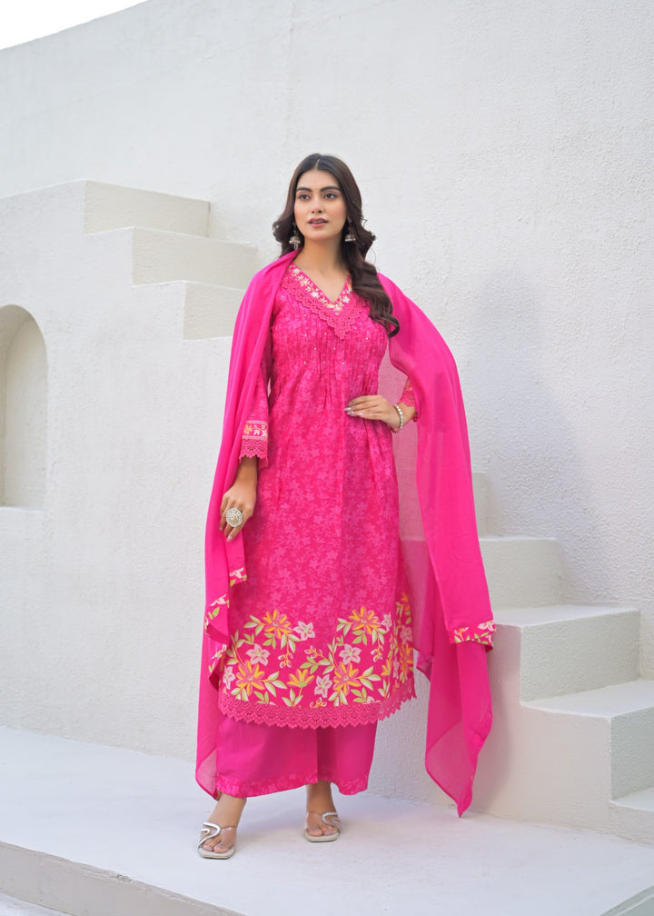 DUPATTA SET - Pure 100% cotton pink color 102421